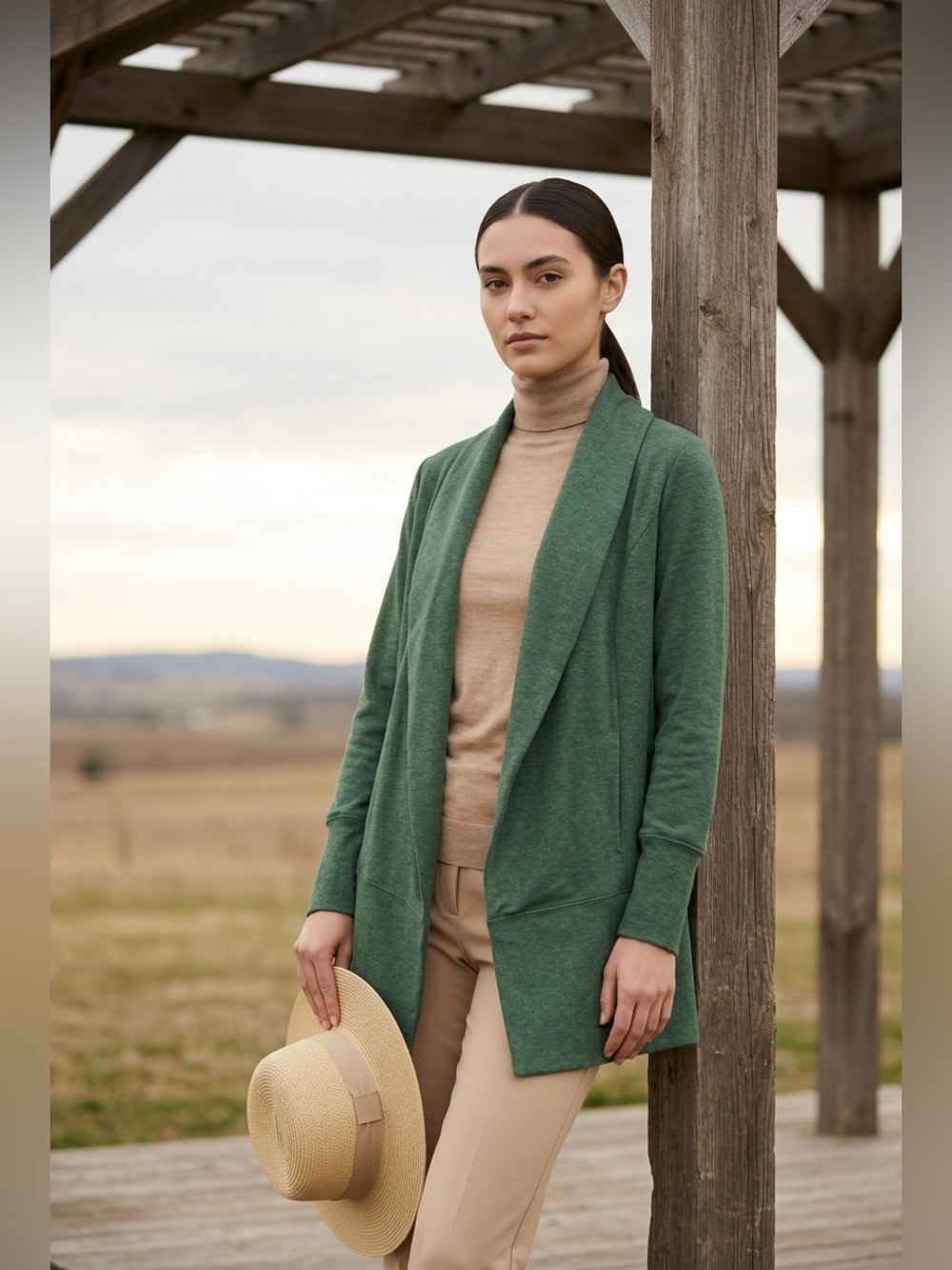H By Halston Green Open-Front Women's Medium Open Front Sweater Cardigan